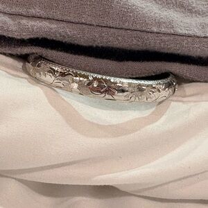 Vintage Floral Etching Sterling Silver Bangle